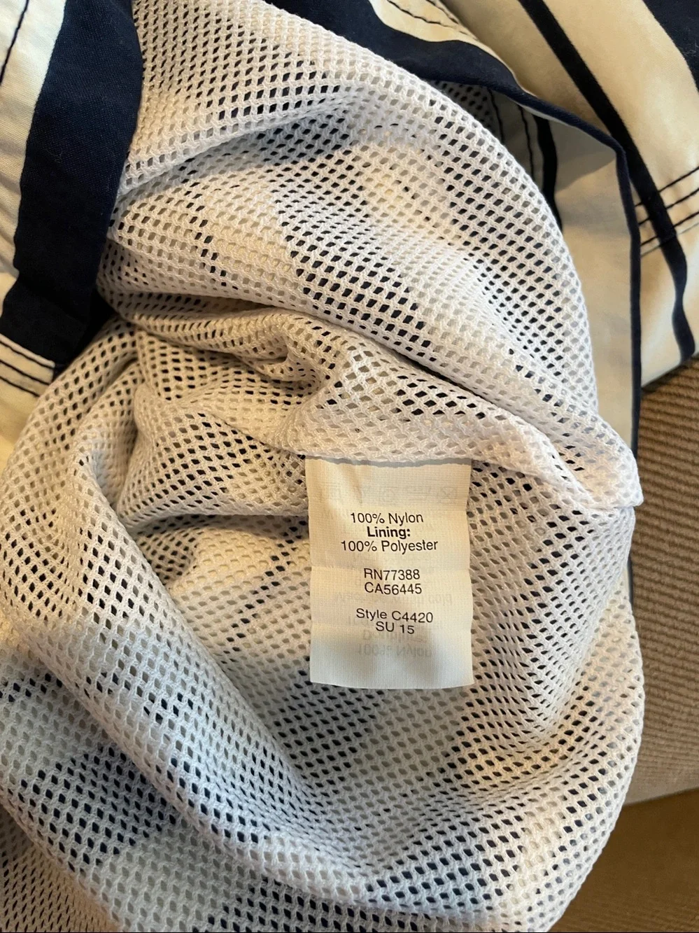J. Crew Navy and White Striped Swim Trunks with‎ Red Waistband